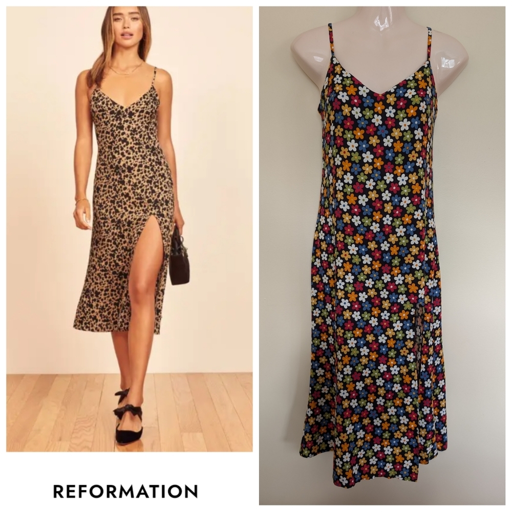 Reformation Black Floral Midi Dress 0